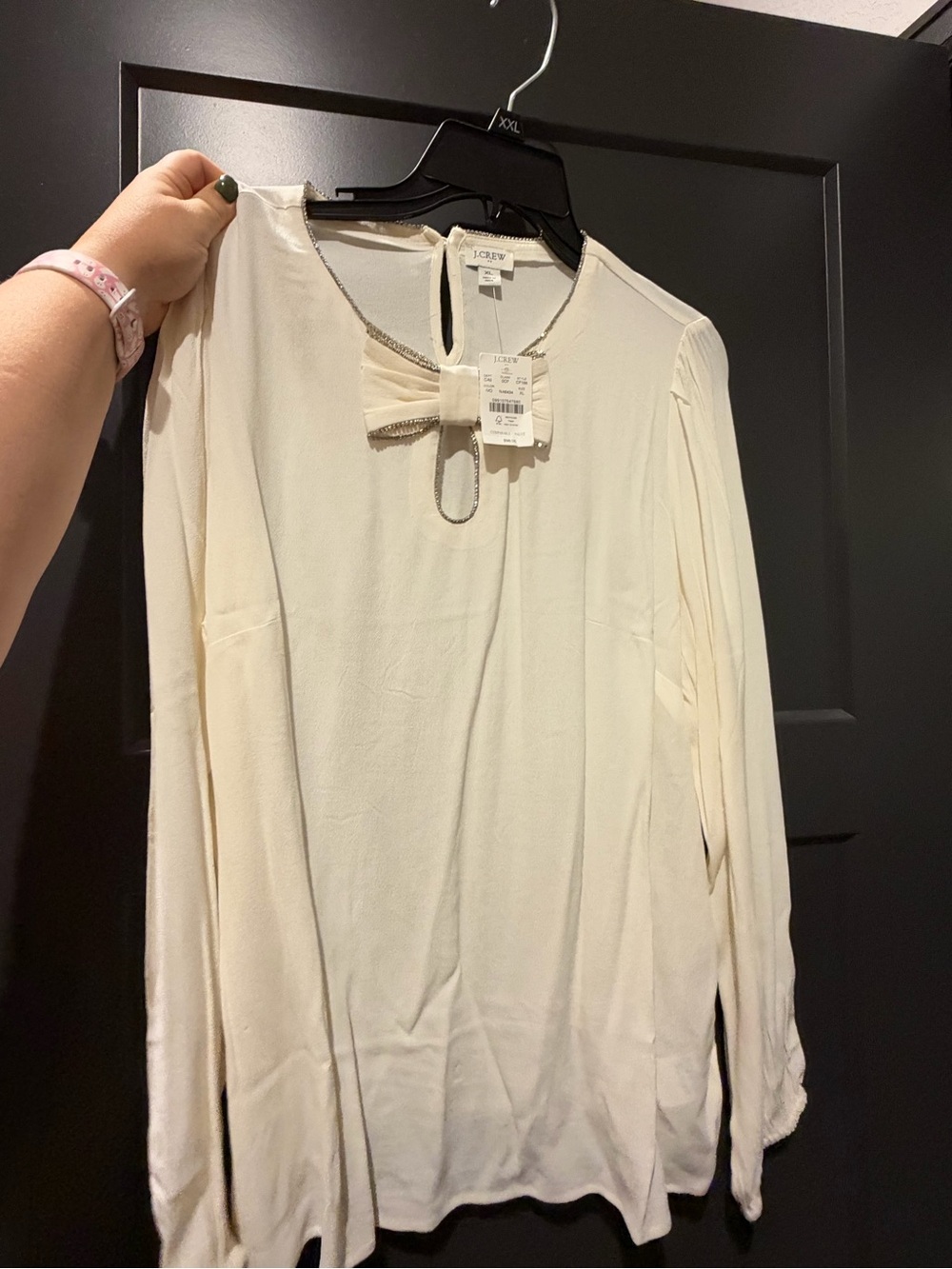 J. Crew Cream Bow-Neck Long Sleeve Blouse